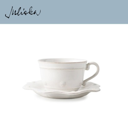 Juliska 베리 앤 스레드 Berry &amp; Thread Tea Cup &amp; Saucer- Whitewash (4set / 8pc) 10 oz (0.3L) &amp; 7 in (18*18cm) 관부가세 포함