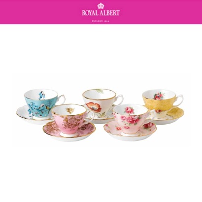 [해외] 로얄알버트 100주년 리프레시 100 Years 1950-1990 5-Piece Teacup &amp; Saucer Set (1set / 10pc) 잔 9.5x7cm / 받침 14cm 관부가세 포함