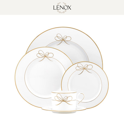 [해외][Lenox] 레녹스 Gold Bow 2인용 10pc 세트 대/중/소접시,컵/컵받침 (각 2pc) 관세포함/무료배송