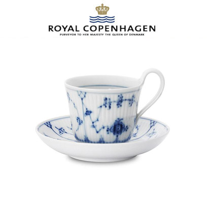 [해외] 로얄코펜하겐 Blue Fluted Plain High handle cup &amp; saucer,8.5 Ounce 2인조(4pcs)